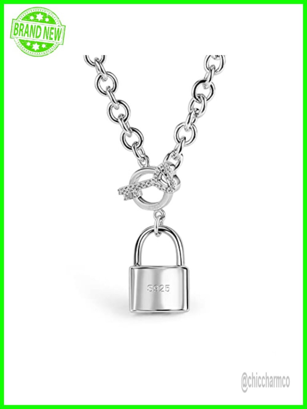 925 Sterling Silver Key Lock Pendant Necklace Rolo Chain Choker 18-20 in